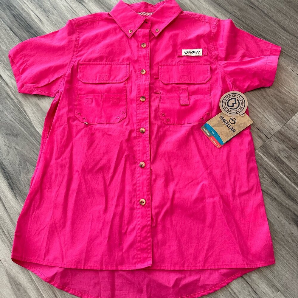 Magellan womens fishgear short sleeve shirt hot pink MagShield upf 20 NWT - Picture 2 of 5